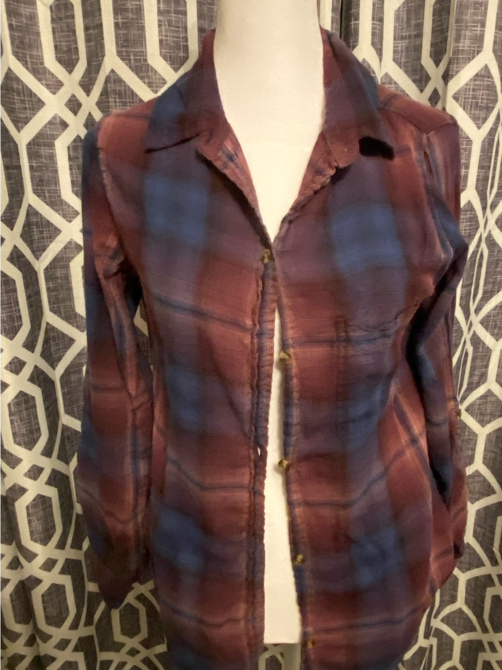 American Eagle Outfitters Blue & Brown Plaid Button-Up Jacket